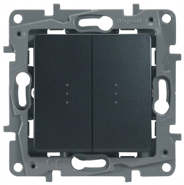 Legrand Etika Антрацит Переключатель 2-клавишный с подсветкой, 10А, авт. клем