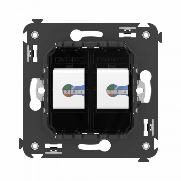 DKC Avanti Телефонная розетка RJ-12 без шторки в стену двойная, Черный квадрат