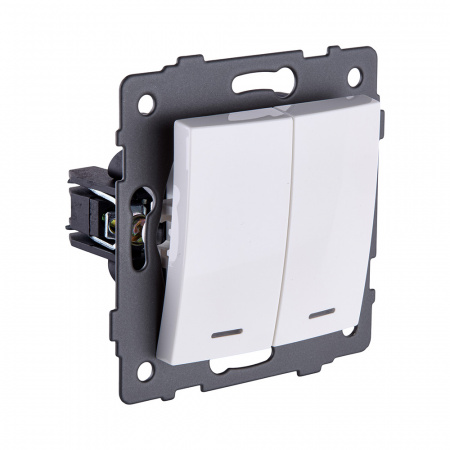 Выключатель 2-клавишный 10А/250В с LED подсветкой, изогнутый, белый Kollinger REA-R-008WH для Aspekt, Eleganz, Reflex