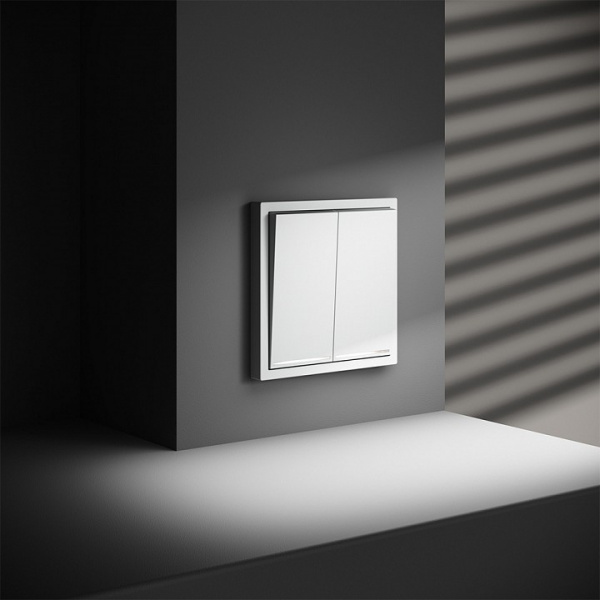 Проходной переключатель встраиваемый VOLTUM S70 двухклавишный с подсветкой 10А, (белый матовый)