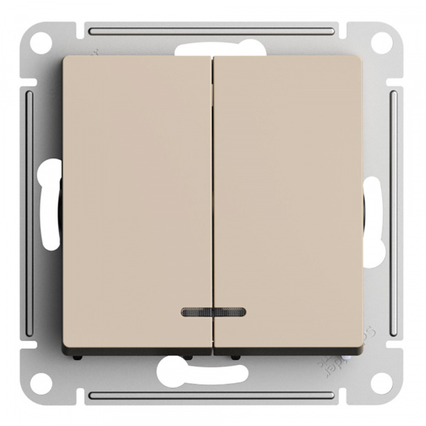 SE AtlasDesign Песочный Выключатель 2-клавишный с подсветкой, сх.5а, 10АХ, мех.