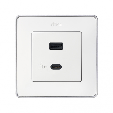 Simon S82 Накладка для зарядного устройства USB A+C белого цвета S82