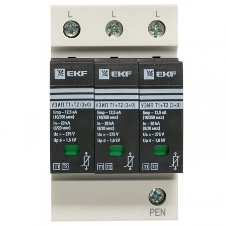 EKF Устройство защиты от импульсных перенапряжений Т1+Т2; Iimp-12,5kA; In-20kA; Uc-275В; 3+0