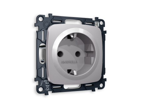 Комплект механизма электрической розетки OMEGA MO507010 Сталь матовый с заземлением и шторками 2P+E 16A-250V QUANT