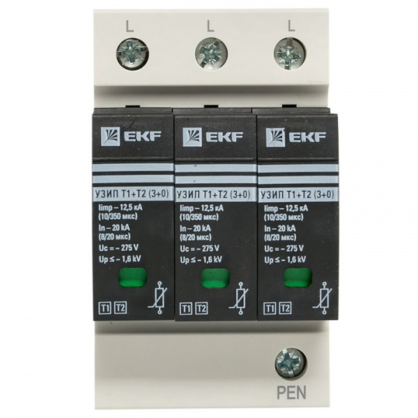 EKF Устройство защиты от импульсных перенапряжений Т1+Т2; Iimp-12,5kA; In-20kA; Uc-275В; 3+0
