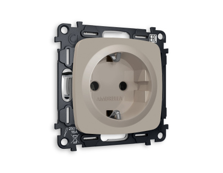 Комплект механизма электрической розетки OMEGA MO366010 Серо-бежевый матовый с заземлением на винтовых зажимах 2P+E 16A-250V QUANT