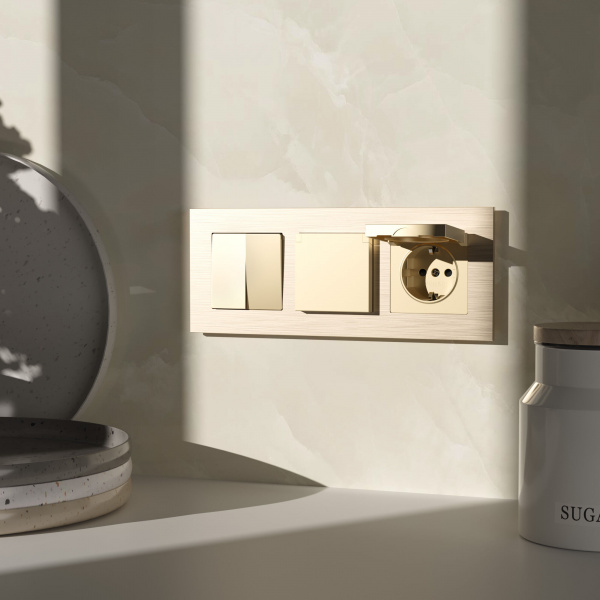 Розетка влагозащ. с зазем. с защит. крышкой и шторками N (шампань) W1171211