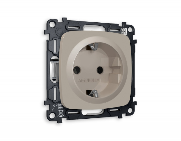 Комплект механизма электрической розетки OMEGA MO366010 Серо-бежевый матовый с заземлением на винтовых зажимах 2P+E 16A-250V QUANT
