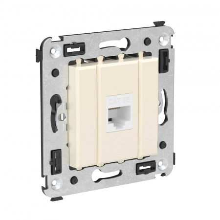 DKC Avanti Компьютерная розетка RJ-45 без шторки в стену, кат.5е одинарная, Ванильная дымка