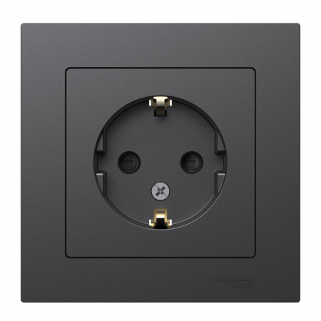 Systeme Electric AtlasDesign Базальт Розетка с/з со шторками, 16А, в сборе