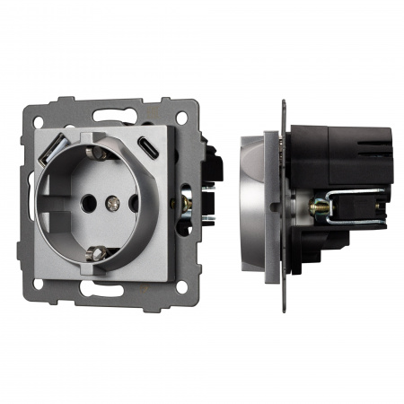 Arlight Механизм розетки с USB зарядкой SCT-MUAC-PL-GR-V (250V, 16A) (-)