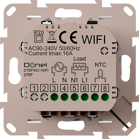 Donel Термостат с датчиком пола, программируемый с Wi-Fi , 16 A, 45*45 мм. стекло кашемир, серия DTE
