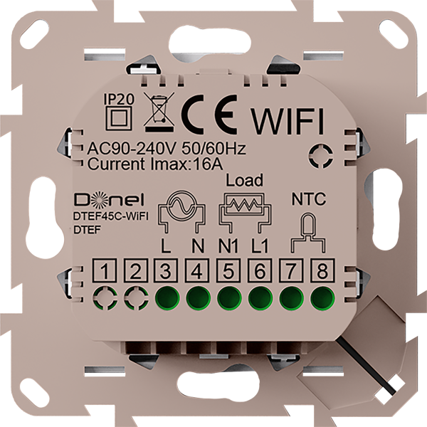 Donel Термостат с датчиком пола, программируемый с Wi-Fi , 16 A, 45*45 мм. стекло кашемир, серия DTE