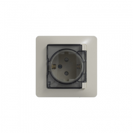 SE Glossa Беж Розетка с/з со шторками с крышкой, IP44 (в сборе с рамкой)