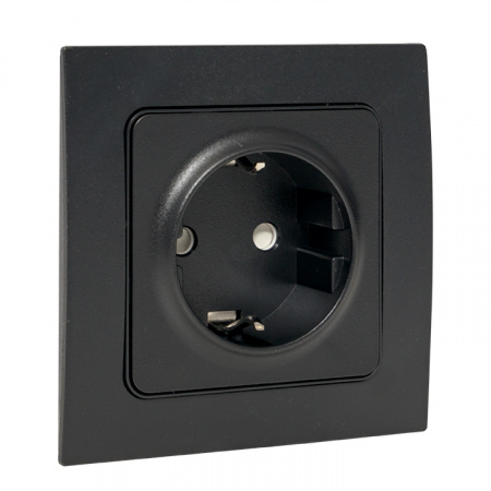 EKF PROxima Стокгольм Черный Розетка с/з, со шторками, 16А ,винт.клеммы