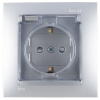 Simon 15 Алюминий Розетка с/з, со шторками, с крышкой, IP44, 16А, 250В, винт.зажим