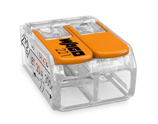 Wago клеммы для всех типов проводников; макс. 4 мм²; 2-проводн.; с рычагами; прозрачный корпус