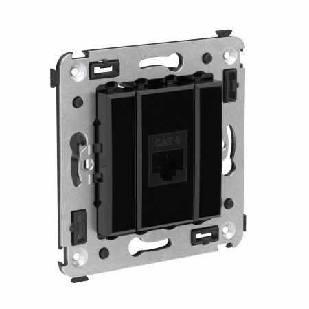 DKC Avanti Компьютерная розетка RJ-45 без шторки в стену, кат.6 одинарная, Черный квадрат