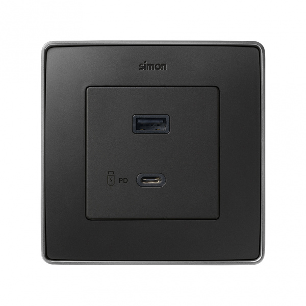 Simon S82 Накладка для зарядного устройства USB A+C цвета графит
