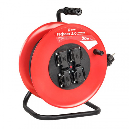 EKF PROxima Удлинитель на катушке "Гефест 2.0" 4 гнезда 20м с заземлением и предохранителем КГ 3*2,5 16А/3,5кВт IP44