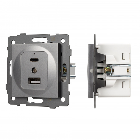 Arlight Механизм USB розетки SCT-MUAC-PL-GR-V (5V, 3A, QC4) (-)