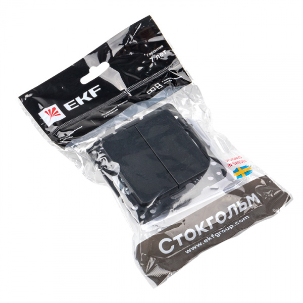 EKF PROxima Стокгольм Черный Выключатель проходной 2-кл, 10А