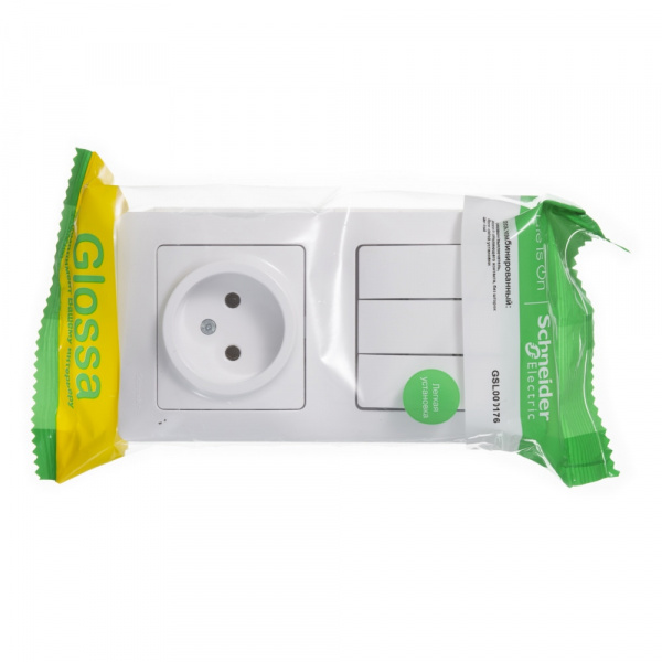 SE Glossa Бел Блок: розетка и 3-кл. выключатель