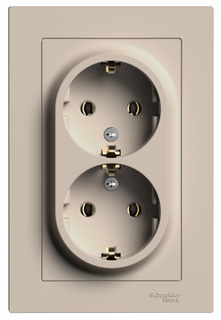 SE AtlasDesign Песочный Розетка двойная с/з, 16А, в сборе