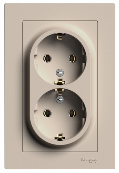 SE AtlasDesign Песочный Розетка двойная с/з, 16А, в сборе