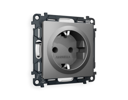 Комплект механизма электрической розетки ALFA MA657010 Антрацит серый с заземлением и шторками 2P+E 16A-250V QUANT