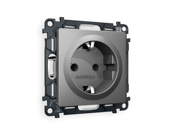 Комплект механизма электрической розетки ALFA MA657010 Антрацит серый с заземлением и шторками 2P+E 16A-250V QUANT