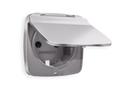 Лицевая панель OMEGA (Сталь матовый) для электрической розетки с заземлением со шторками и крышкой IP44 QUANT AP5080