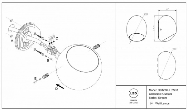 Бра Maytoni Outdoor O032WL-L3W3K Maytoni Stream