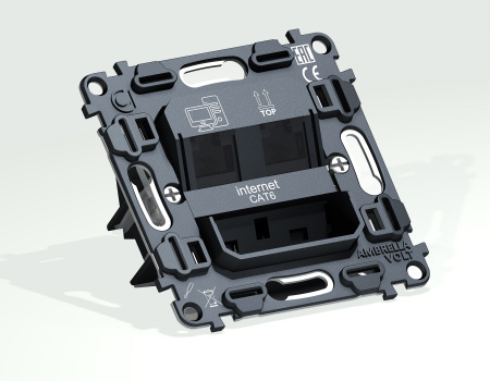 Механизм компьютерной двойной розетки RJ-45 (8P8C) CAT6 1000 Base-T с автоматической защитной шторкой QUANT VM189