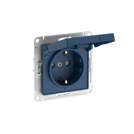 Systeme Electric AtlasDesign Аквамарин Розетка с заземл. со шторк. с крышкой, 16А, IP20, мех., быстрозажим. клем.