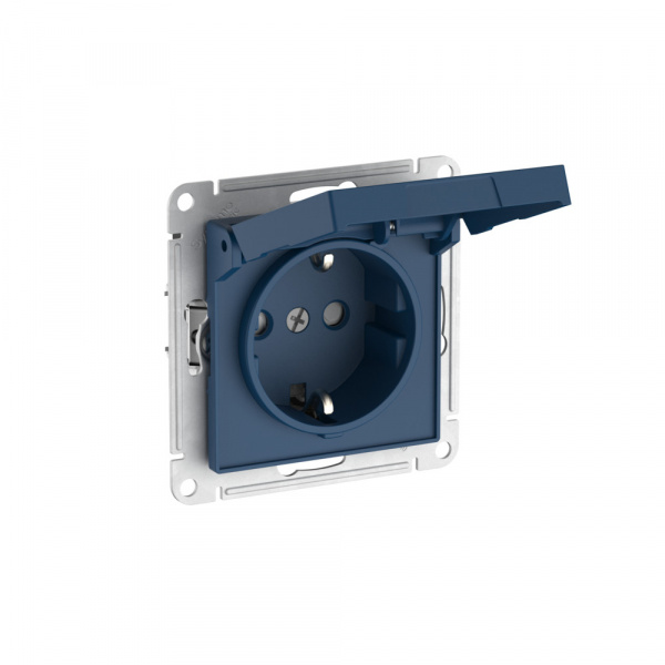 Systeme Electric AtlasDesign Аквамарин Розетка с заземл. со шторк. с крышкой, 16А, IP20, мех., быстрозажим. клем.