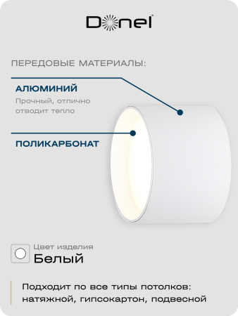 Donel Светильник накладной, GX53, D85xH60мм, IP20, белый, без лампы, DN02011R1W