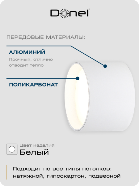 Donel Светильник накладной, GX53, D85xH60мм, IP20, белый, без лампы, DN02011R1W