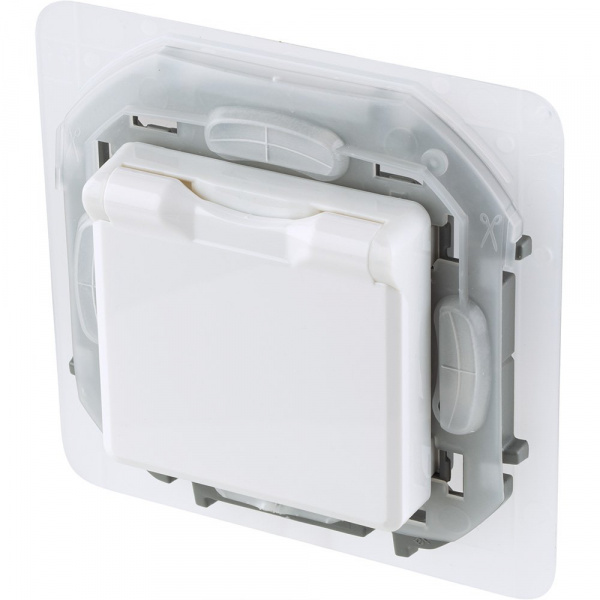 Legrand INSPIRIA Белый Розетка 2К+З IP 44 с откидной крышкой и шторками - немецкий стандарт - 16 А - 250 В