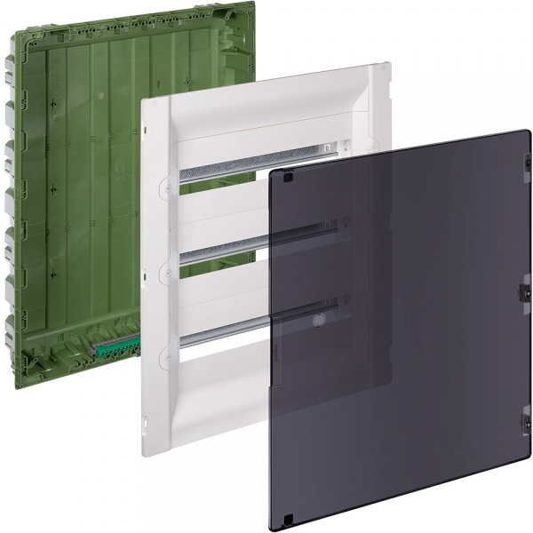 Legrand Practibox Распределительный бокс скрытого монтажа IP40 IK07 3 рейки 54М с клеммиком заземления прозрачная дверь