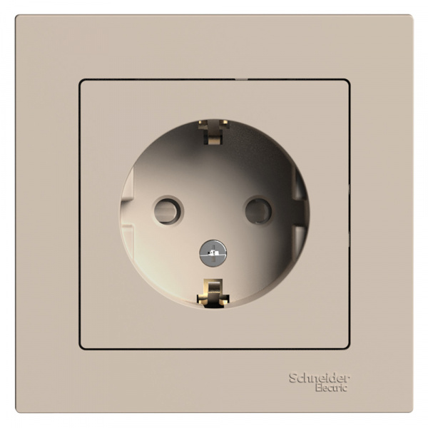 SE AtlasDesign Песочный Розетка с/з со шторками, 16А, в сборе