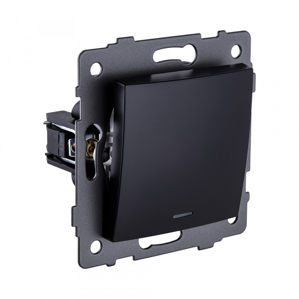 Выключатель 1-клавишный перекрестный 10А/250В с LED подсветкой, изогнутый, черный Kollinger REA-R-015BK для Aspekt, Eleganz, Reflex