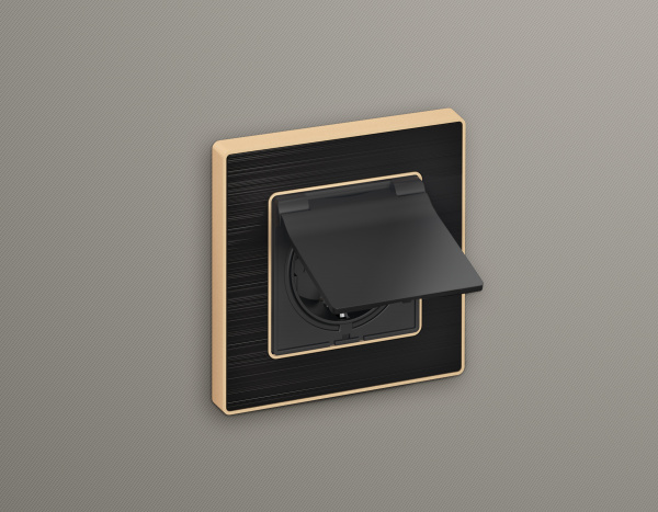 Лицевая панель ALFA (Графит Мягкое касание) для электрической розетки с заземлением со шторками и крышкой IP44 QUANT AP9080