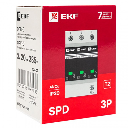 EKF PROxima Ограничитель импульсных напряжений ОПВ-C/3P In 20кА 400В с сигн.