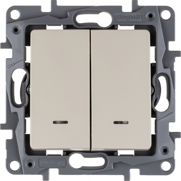 Legrand Etika Слоновая кость Выключатель 2-х клавишный с подсветкой, 10А, Винтовые клеммы