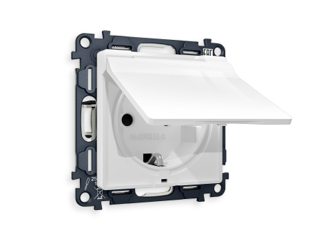 Комплект механизма электрической розетки ALFA MA108010 Белый глянец с заземлением с шторками и защитной крышкой 2P+E 16A-250V IP44 QUANT