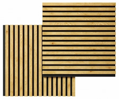 Акустическая панель, черный войлок, 600х600х19мм, рейки МДФ дуб медный Акустическая панель, черный войлок, 600х600х19мм, рейки МДФ дуб медный