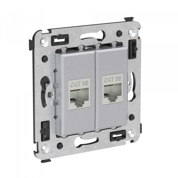 DKC Avanti Компьютерная розетка RJ-45 без шторки в стену, кат.5e двойная экранированная, Закаленная сталь