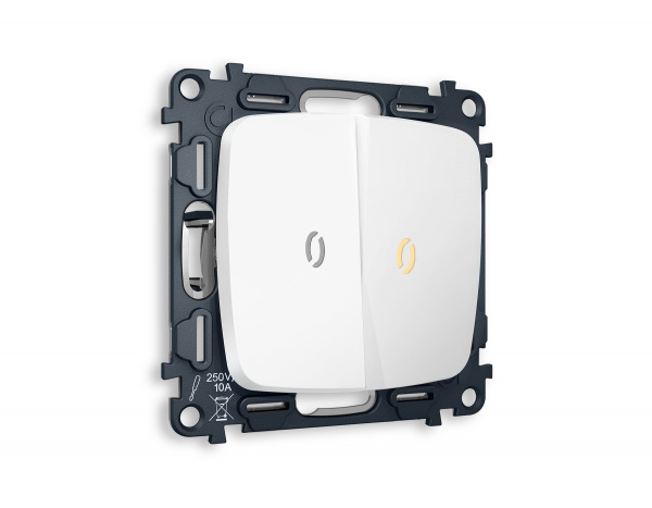 Комплект механизма 2-клавишного выключателя с подсветкой 3200K OMEGA MO124010 Белый матовый QUANT