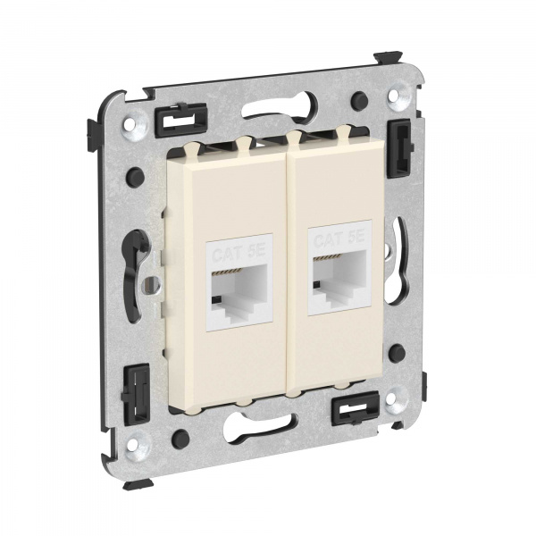 DKC Avanti Компьютерная розетка RJ-45 без шторки в стену, кат.5е двойная, Ванильная дымка